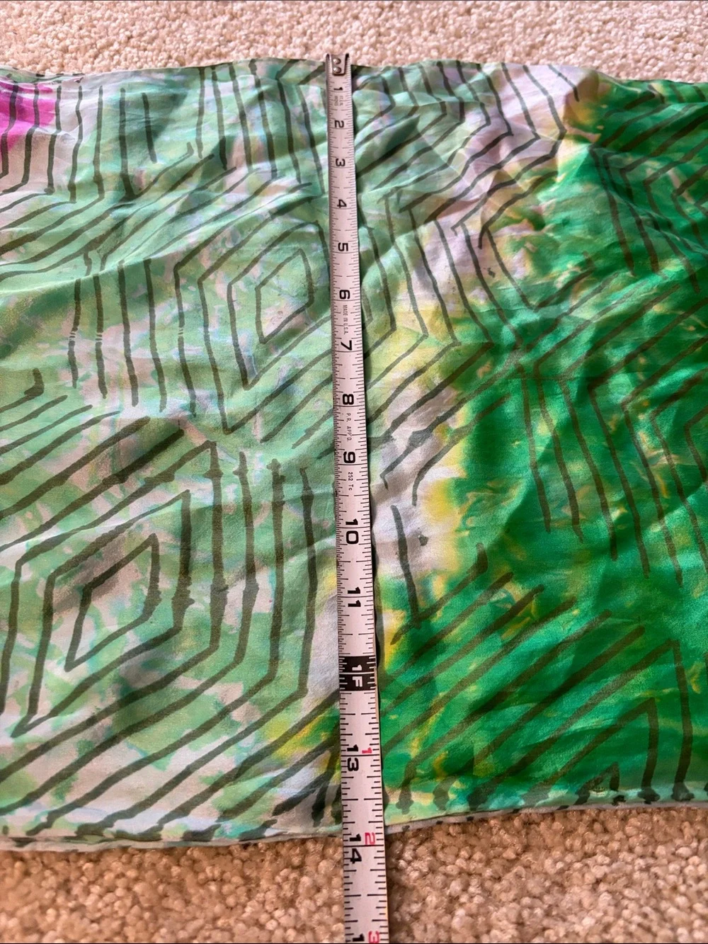 Vibrant Green, White and Pink Geometric Patterned Women's Scarf -  100% Silk